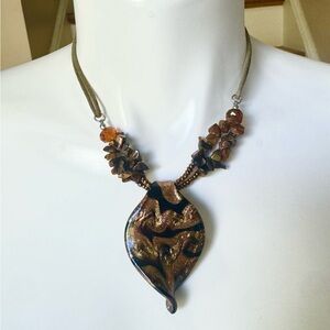 VINTAGE Art Deco Murano Glass With Natural Stones Necklace